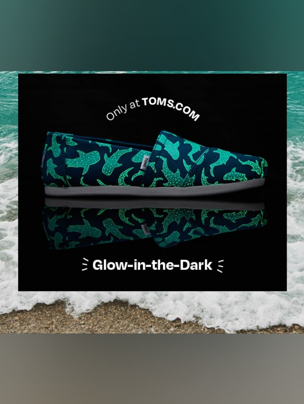 Toms Teal Canvas Slip-Ons with Mint Shark Pattern - Picture 6 of 6